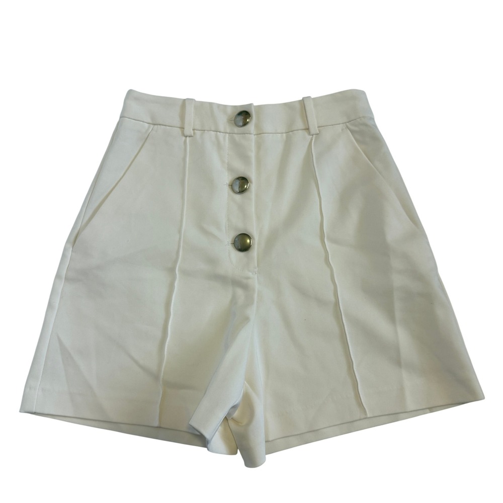 Zara Women Cream High Waisted Button Front Shorts Gold Hardware Size S 25"
